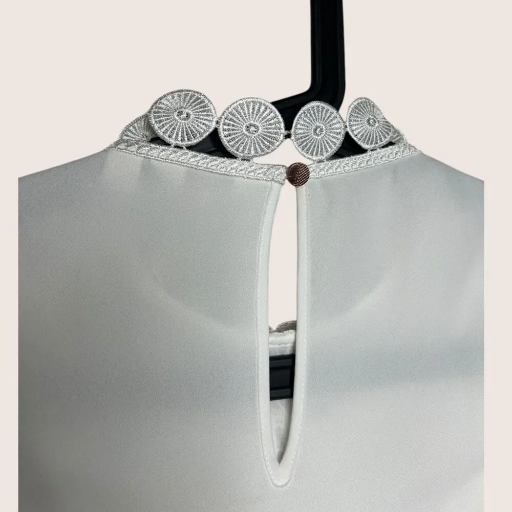 🤍 TED BAKER LONDON HIGH NECK LACK FRONT BLOUSE WHITES SIZE 1 (US 2/4) SMALL - Picture 10 of 10